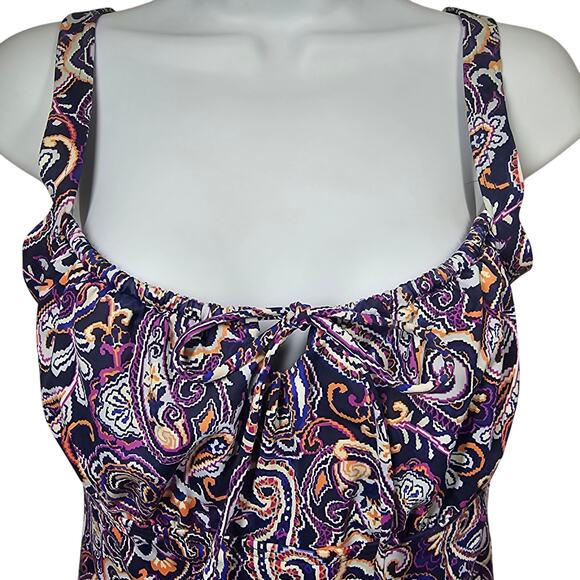 Lands' End Tie Front Underwire Tankini Top Deep Sea Navy Retro Paisley Size 6D - Picture 2 of 9